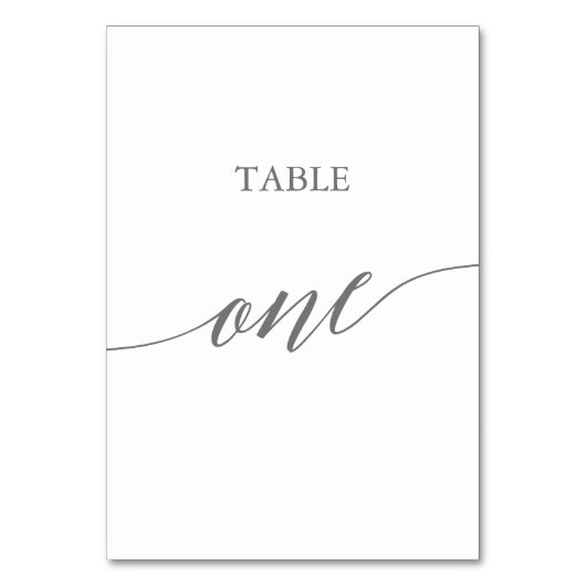 Elegante Silver Gray Calligraphy Table One Tischnummer (Vorderseite)