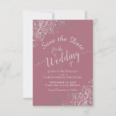 Elegante Silver Gray Curls Dusty Rose Pink Wedding Save The Date (Vorderseite)