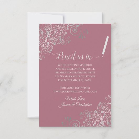 Elegante Silver Gray Curls Dusty Rose Pink Wedding Save The Date (Rückseite)