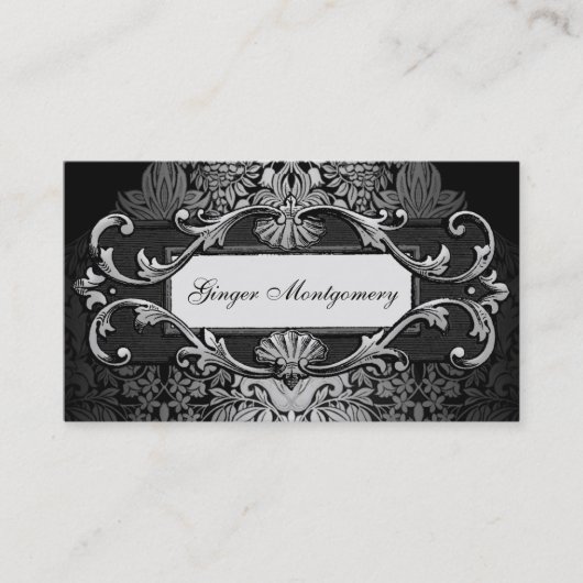 Elegante Silver Gray Frame Damask Business Card Visitenkarte (Vorderseite)