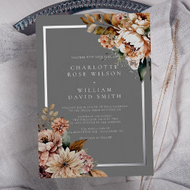 Elegante Silver Gray Watercolor Blume Hochzeit Folieneinladung
