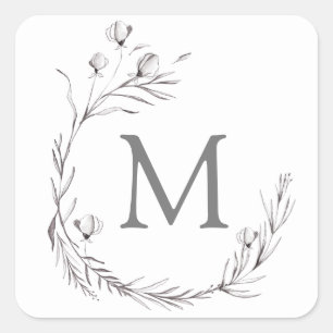 Elegante Silver Gray White Botanical Wreath Weddin Quadratischer Aufkleber