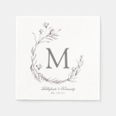 Elegante Silver Gray White Botanical Wreath Weddin Serviette (Vorderseite)