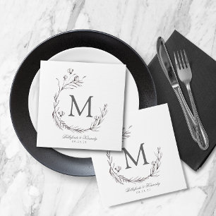 Elegante Silver Gray White Botanical Wreath Weddin Serviette