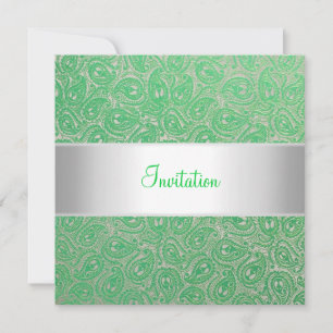 Elegante Silver Green Paisley Party Einladung