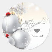 Elegante Silver Heart Weihnachtsballs Branches Runder Aufkleber (Vorderseite)