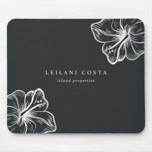 Elegante Silver Hibiskus Blume Mousepad (Vorne)