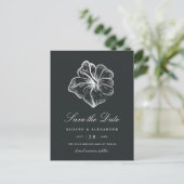 Elegante Silver Hibiskus Blume Save the Date Ankündigungspostkarte (Stehend Vorderseite)