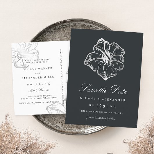 Elegante Silver Hibiskus Blume Save the Date Ankündigungspostkarte