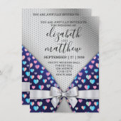 Elegante Silver Invitation Bow und Herz-Speckles Einladung (Vorne/Hinten)