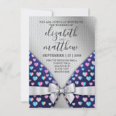 Elegante Silver Invitation Bow und Herz-Speckles Einladung (Rückseite)