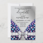 Elegante Silver Invitation Bow und Herz-Speckles Einladung (Rückseite)