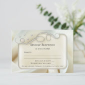 Elegante Silver Ivory Pearl Rose Wedding RSVP Card Einladung (Stehend Vorderseite)