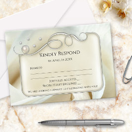 Elegante Silver Ivory Pearl Rose Wedding RSVP Card Einladung
