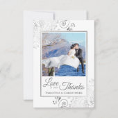 Elegante Silver Lace auf der Weißen Liebe & Dank H Dankeskarte (Vorderseite)