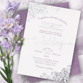 Elegante Silver Lace & Lavender auf der White Wedd Folieneinladung