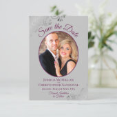 Elegante Silver Lace Magenta auf der Hochzeit von Save The Date (Stehend Vorderseite)