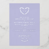 Elegante Silver & Lavender Heart Wreath Wedding Folieneinladung (Vorderseite)