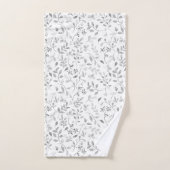 Elegante Silver Leafy Print auf White Black Badhandtuch Set (Handtuch)