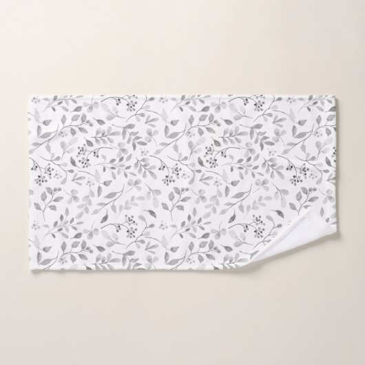 Elegante Silver Leafy Print auf White Family Name Badhandtuch Set (Handtuch)
