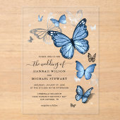 Elegante Silver Light Baby Blue Butterfly Wedding Acryleinladungen (Vorderseite)