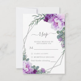Elegante Silver & Lila Eukalyptus-Hochzeit RSVP Karte