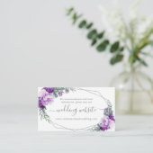 Elegante Silver & Lila Floral Wedding Website Begleitkarte (Stehend Vorderseite)