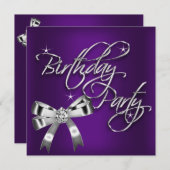 Elegante Silver Lila Geburtstagsparty Einladung (Vorne/Hinten)