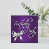 Elegante Silver Lila Geburtstagsparty Einladung (Stehend Vorderseite)