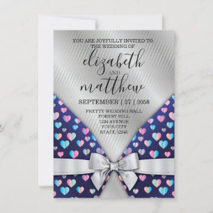 Elegante Silver Lines Einladung Bow and Heart Spec