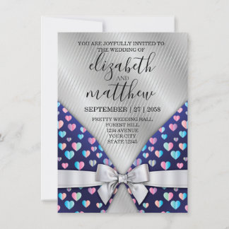Elegante Silver Lines Einladung Bow and Heart Spec