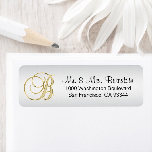 Elegante SILVER Monogram Letter B-Rücksendeadresse (Insitu)