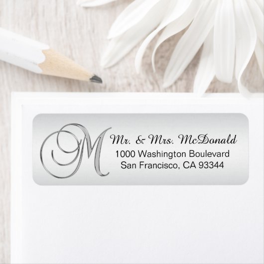 Elegante Silver Monogram Letter 'M' Envelope Retur (Insitu)