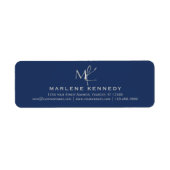 Elegante Silver Monogram Navy Blue Rücksendeadress (Vorne)