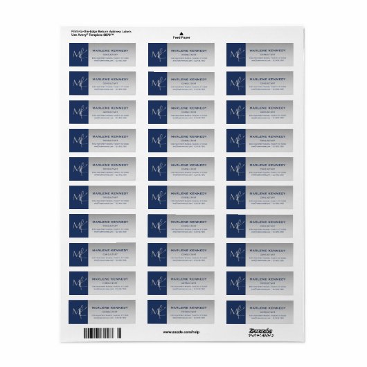 Elegante Silver Monogram Navy Blue Rücksendeadress (Vorne)