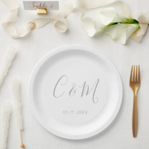 Elegante Silver Monogram Wedding Paper Teller