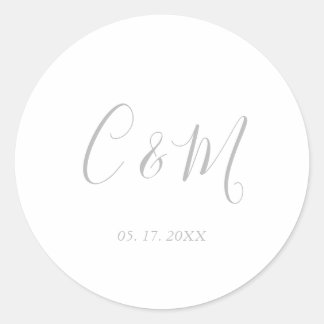 Elegante Silver Monogram Wedding Runder Aufkleber