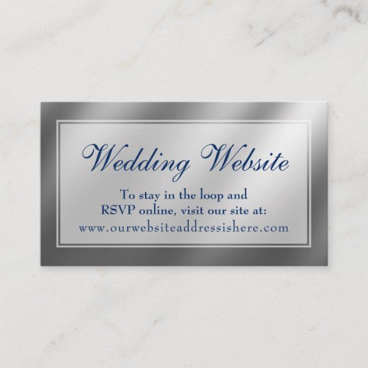 Elegante Silver & Navy Wedding Website Beipackkart Begleitkarte (Vorderseite)