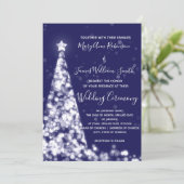 Elegante Silver Navy Weihnachtsbaum Hochzeit Einladung (Stehend Vorderseite)