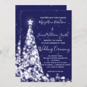 Elegante Silver Navy Weihnachtsbaum Hochzeit Einladung (Vorne/Hinten)