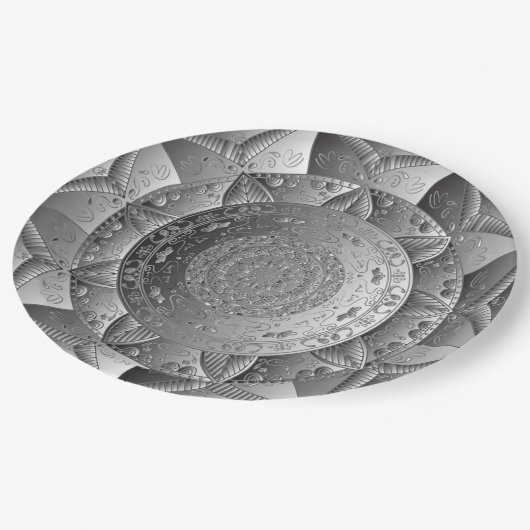 Elegante Silver Paper Party Teller (Schrägansicht)