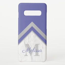 Elegante Silver Peri Monogram Geometric Marble iPhone 16 Hülle