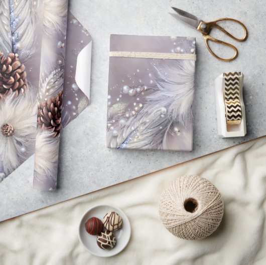 Elegante Silver & Pine Beaded Christmas Bloral Geschenkpapier (Kunsthandwerk)