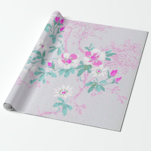 ELEGANTE SILVER PINK AQUA FLORALLE BIRTHDAY WEDD GESCHENKPAPIER