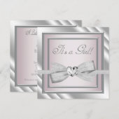 Elegante Silver Pink Baby Girl Dusche Einladung (Vorne/Hinten)