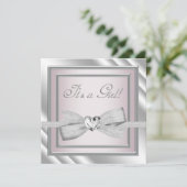 Elegante Silver Pink Baby Girl Dusche Einladung (Stehend Vorderseite)