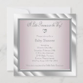 Elegante Silver Pink Baby Girl Dusche Einladung (Rückseite)