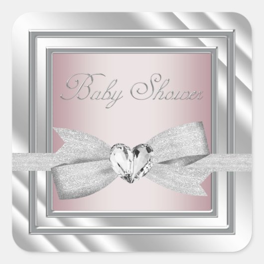 Elegante Silver Pink Baby Shower Stickers (Vorderseite)