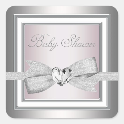 Elegante Silver Pink Baby Shower Stickers (Vorderseite)