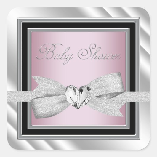 Elegante Silver Pink Black Baby Shower Stickers (Vorderseite)